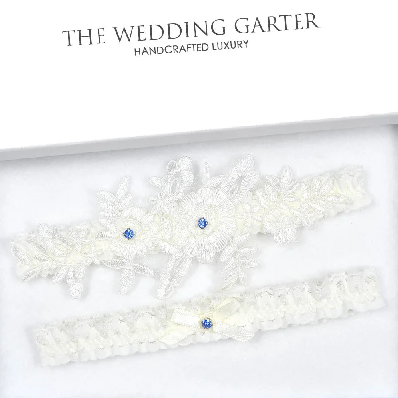 adjustable women garters sizeIvory Floral Lace Applique Bridal Garter Set