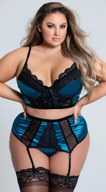 full cup nursing bras for better milk flowPlus Size Teal Temptation Three Piece Bra Set