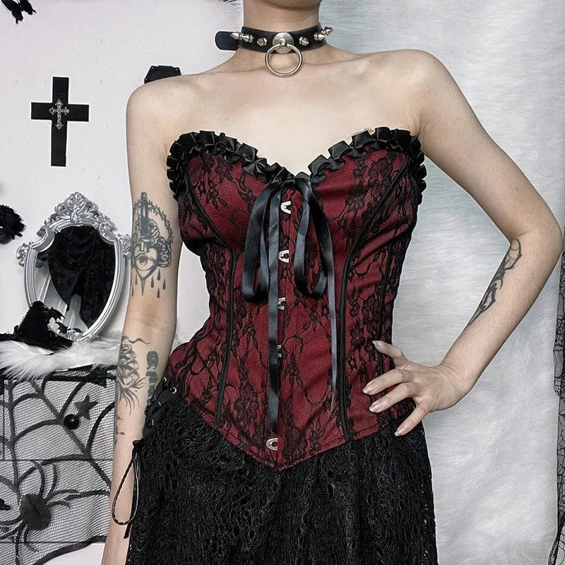 back lacing women bustiers and corsetsWomen's Gothic Strappy Lace Splice Bustier