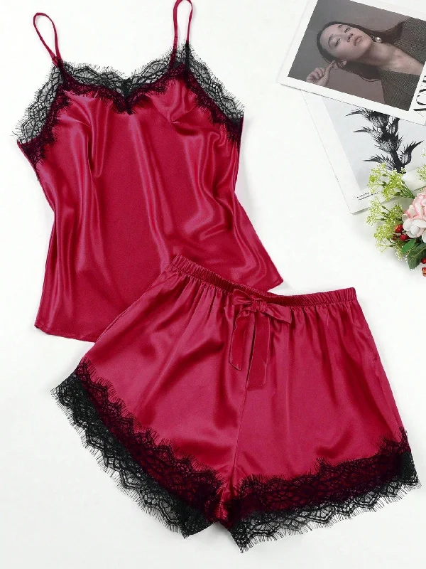 moisture wicking women camisoles & tanks for workouts2pcs/Set Silk Imitation Lace Splicing Camisole & Shorts Homewear
