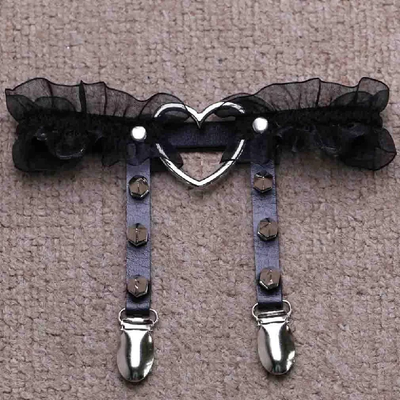 high - end women garters brandsWomen's Goth Cosplay Mesh Heart Garter Leg Decor