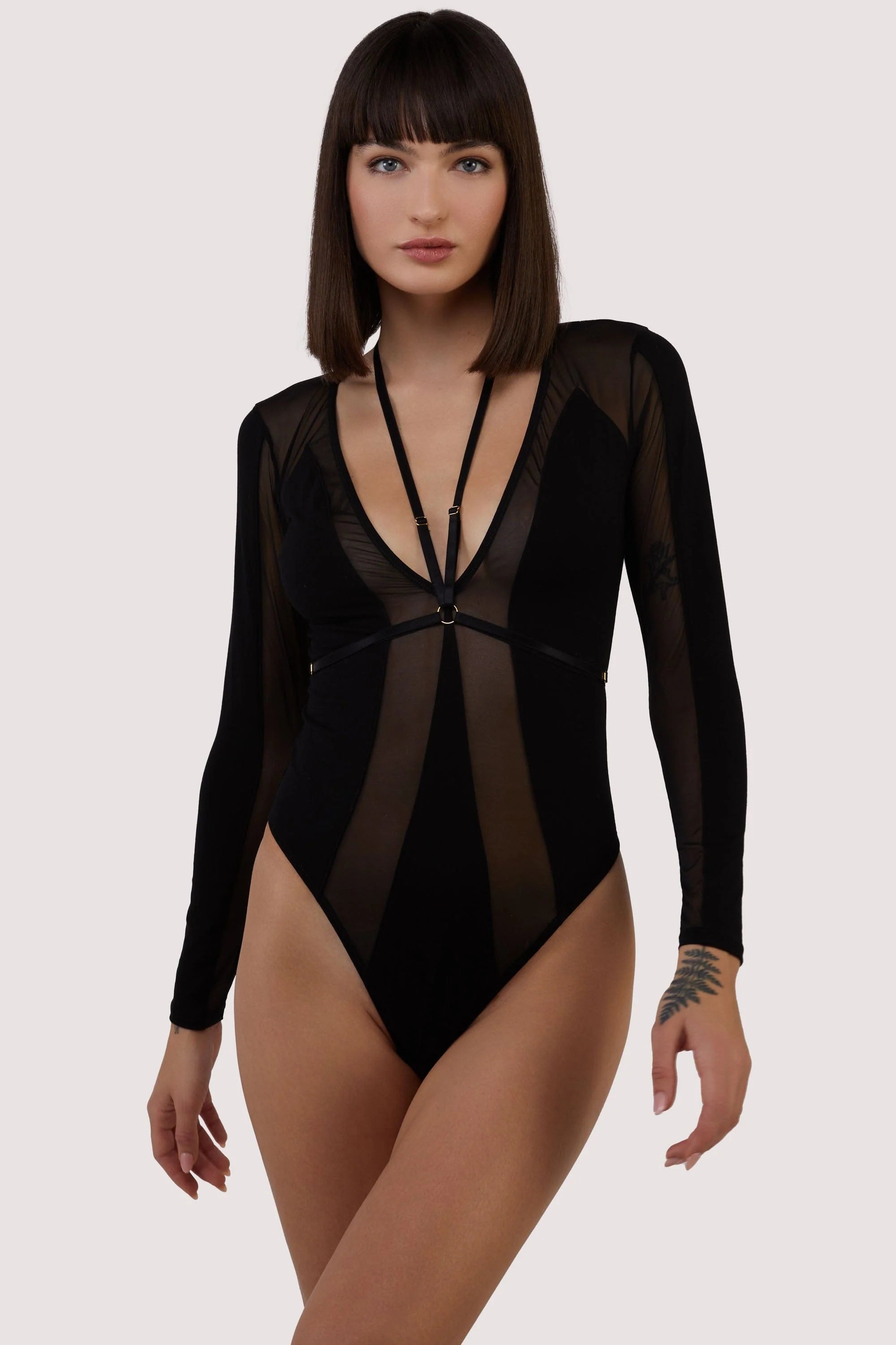 Lace Bodysuits for a Sexy and Elegant Bedroom LookMorgan Panelled Mesh And Micro Plunge Body In Black - Wolf & Whistle