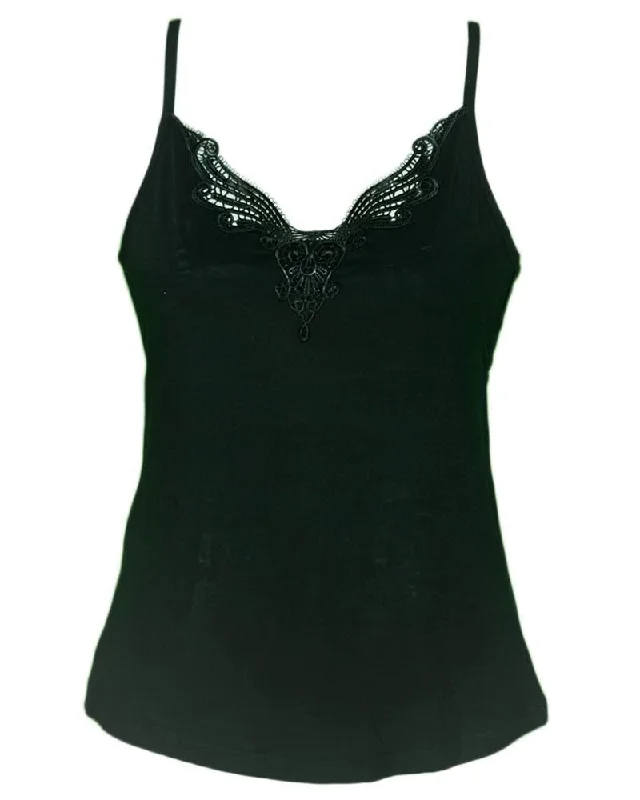 longline women camisoles & tanks for layeringEmbroidered Camisole For Women - Adjustable Straps - Color Black - 2814