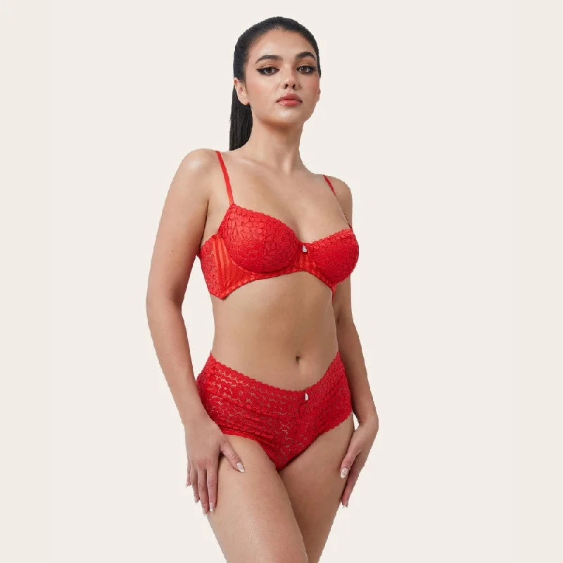 seamless anti - odor women boyshortAMINA Floral Lace Sweet Love Red Boyshorts