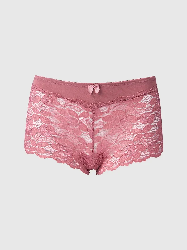 women boyshort with bow accentsHOUSE OF DESIRE CAITLIN LACE BOYSHORT: ROSE DUST