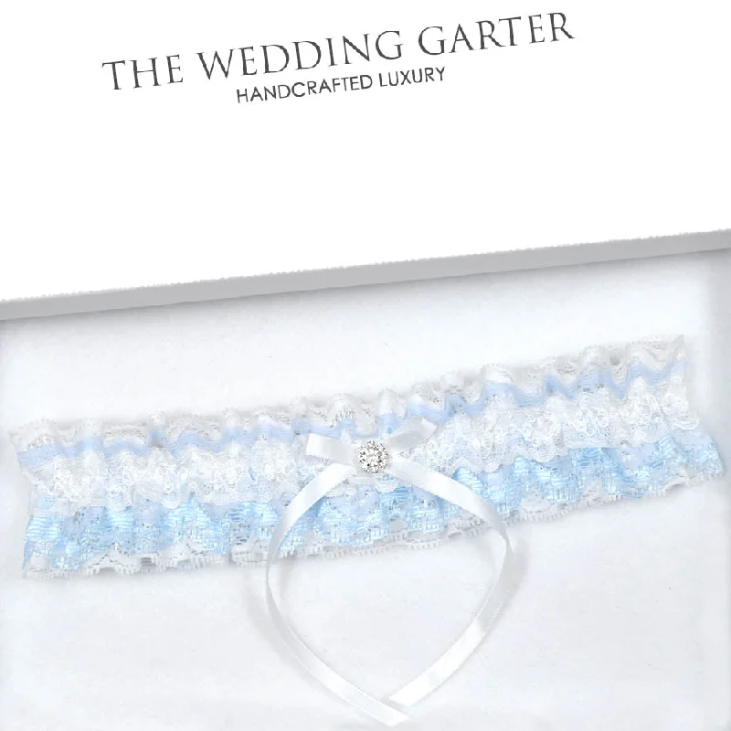 sew - on women garters for permanenceBlue Lace & Ivory Wedding Garter With Diamonte