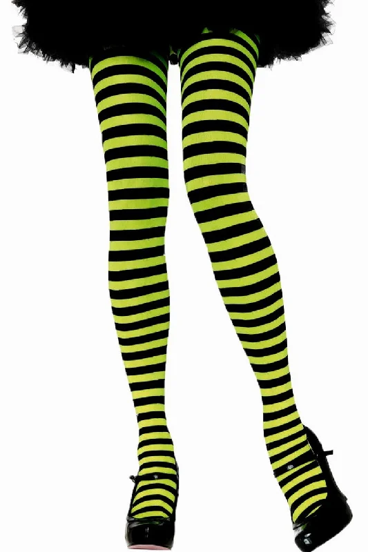 anti - chafing panties for women during sportsBlack & Lime Green Striped Pantyhose