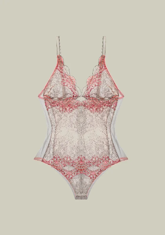 Ruffled Bodysuits with a Playful and Feminine TouchVenetian Glass Bodysuit in Silver Rose