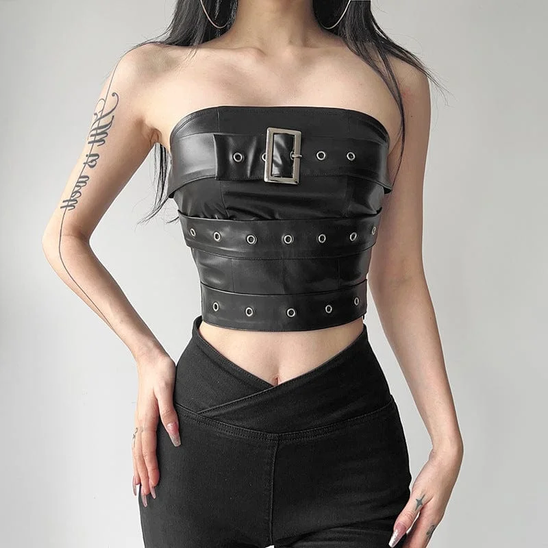 affordable women bustiers and corsetsWomen's Punk Buckle Faux Leather Bustier
