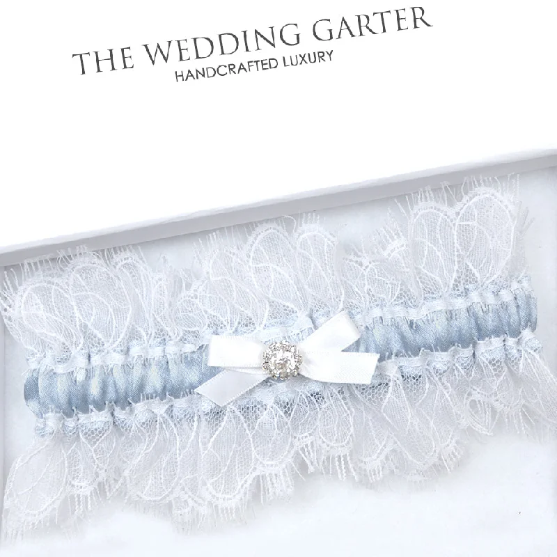 cotton women garters for softnessGreta White & Blue Satin Bridal Garter