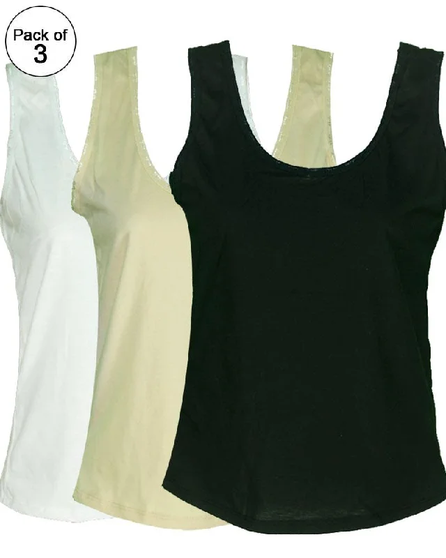 scoop neck women camisoles & tanks for casual lookPack of 3 - Plain Cotton Camisole For Women - MA-4
