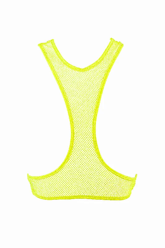 women camisoles & tanks for wearing with skirtsFishnet Overlay cut-out Camisole / Stretch Fishnet top / NEON YELLOW
