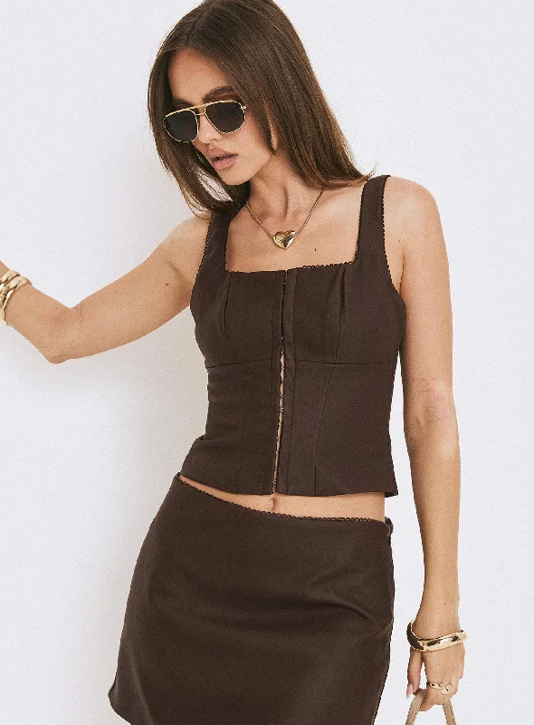 strapless women bustiers and corsets styleWait On You Faux Leather Top Brown