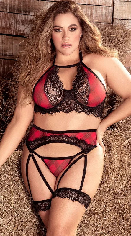 plunge t - shirt bras for a sleek appearancePlus Size Plaid The Time Of My Life Bra Set