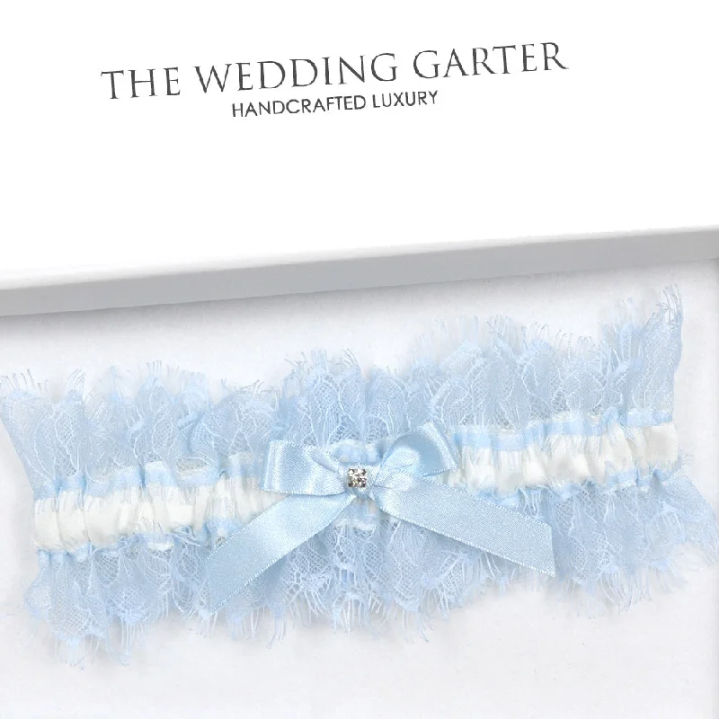 lace trimmed women gartersIvana Ivory Satin and Blue Eyelash Lace Trim Bridal Garter