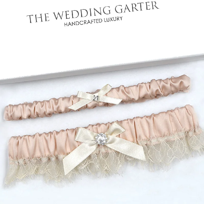 leather women garters edgeEstelle Dusty Pink & Champagne Nude Wedding Garter Set