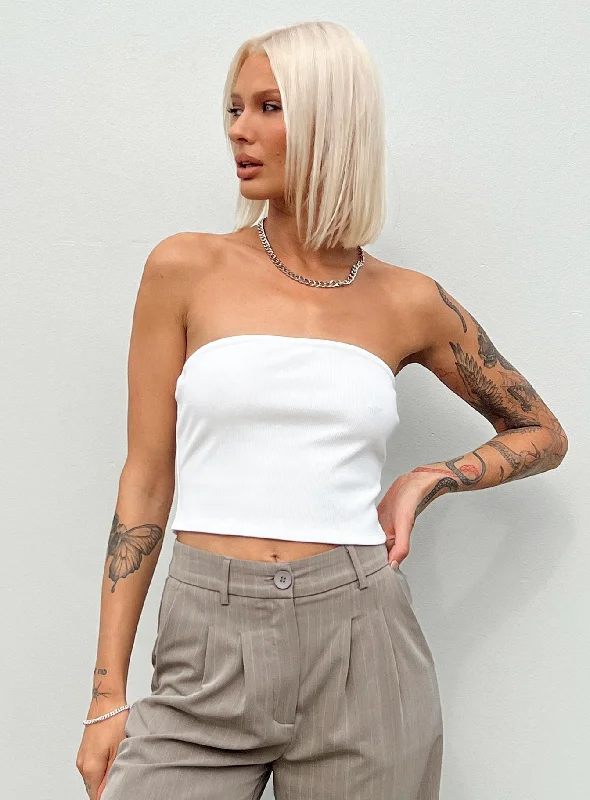 low - cut women tube top for a more revealing and sexy lookRosehill Strapless Top White