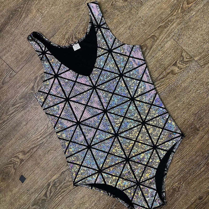 Mesh Bodysuits for a Bold and Edgy Fashion StatementSALE - V-neck Bodysuit - Silver Glass Pane Mesh Bodysuits for a Bold and Edgy Fashion StatementSALE - V-neck Bodysuit - Silver Glass Pane