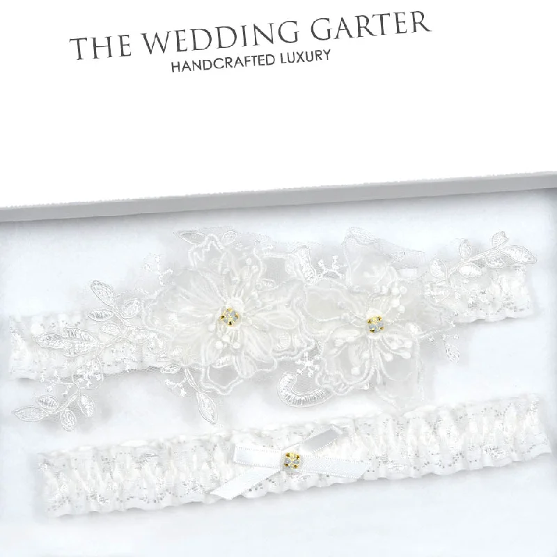 modern women garters fashion trendsIvory Organza Flowers Garter Set With Opal Charms