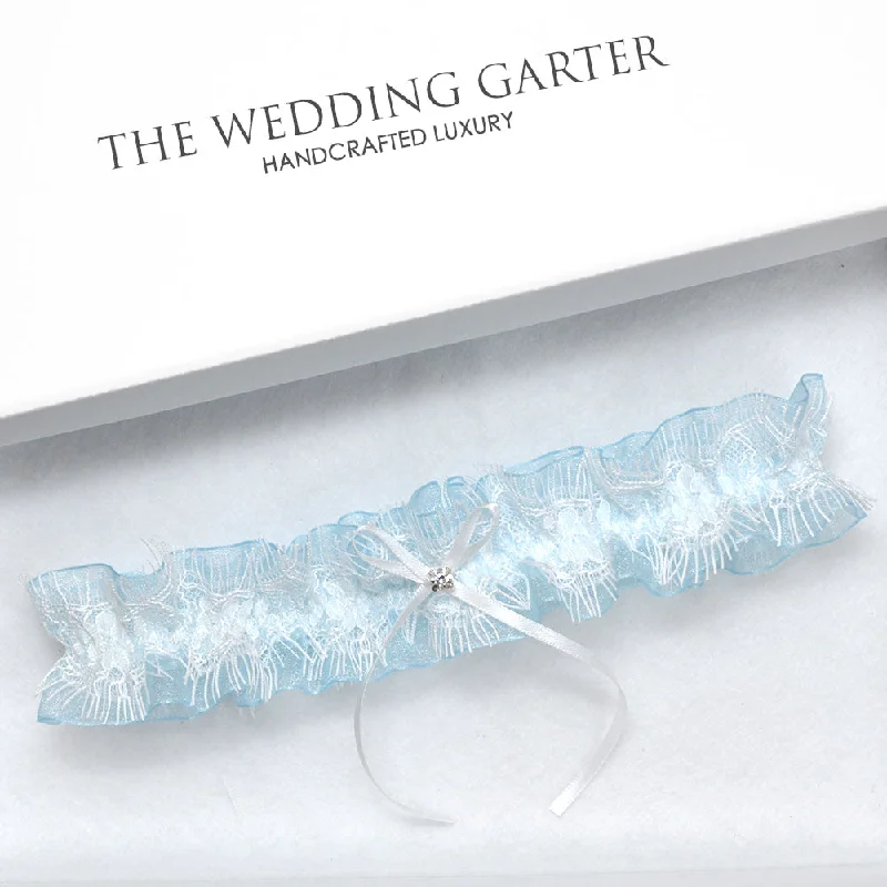 hypoallergenic women gartersSimone Eyelash Lace & Organza Blue Wedding Garter For Wedding
