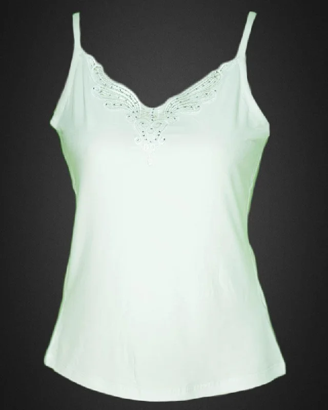 women camisoles & tanks for swimming poolsideEmbroidered Camisole For Women - Adjustable Straps - Color White - 2814