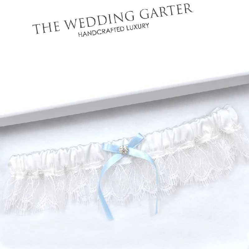 machine made women gartersSomething Blue White Satin Eyelash Lace Wedding Garter