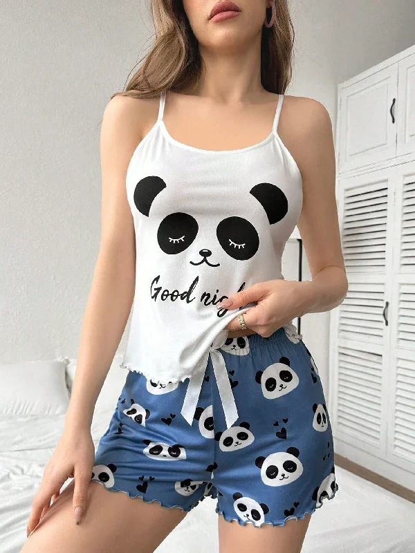 maternity women camisoles & tanks for expecting momsPanda & Letter Printed Camisole And Shorts Women's Pajama Set