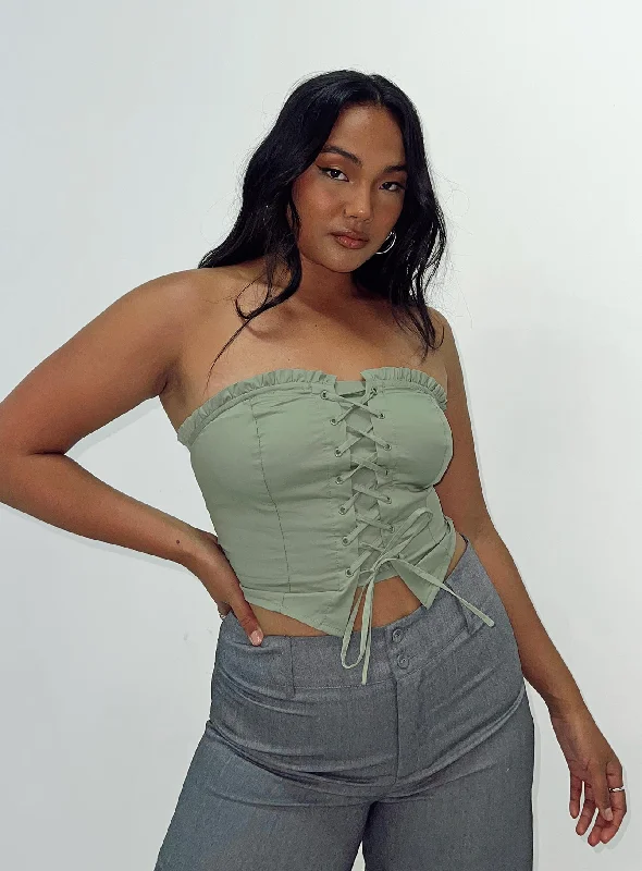 seamless women tube top for a smooth under - clothes lookYazmin Strapless Corset Green