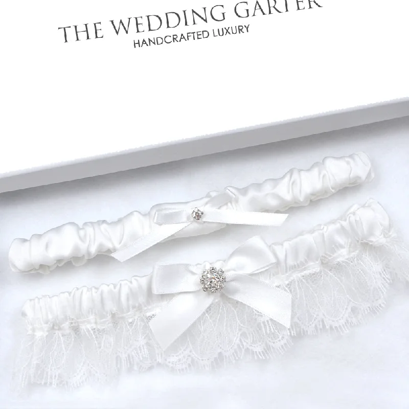 adjustable - length women gartersAda White Chantilly Lace & Satin Wedding Event Garter Set adjustable - length women gartersAda White Chantilly Lace & Satin Wedding Event Garter Set