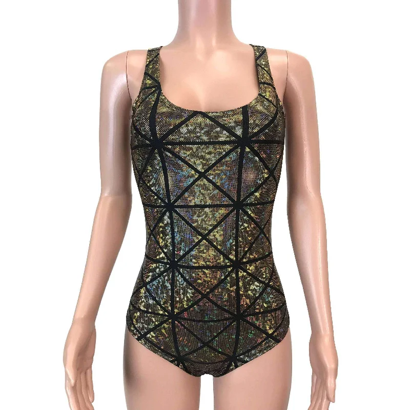 Plus - Size Bodysuits with a Comfortable and Flattering FitBodysuit - Gold Glass Pane Holographic