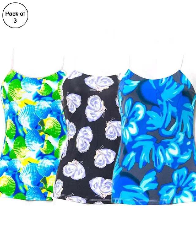 longline women camisoles & tanks for layeringPack Of 3 Teen Age Printed Camisole - Mix Colours