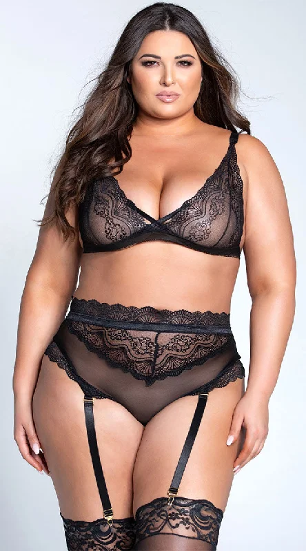plunge wireless bras for a natural lookPlus Size Waist Of Time Lace Bra Set