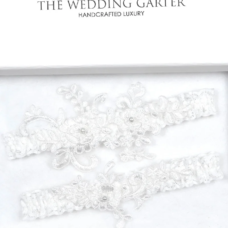 adjustable - length women gartersDouble Applique Ivory Wedding Garters Set