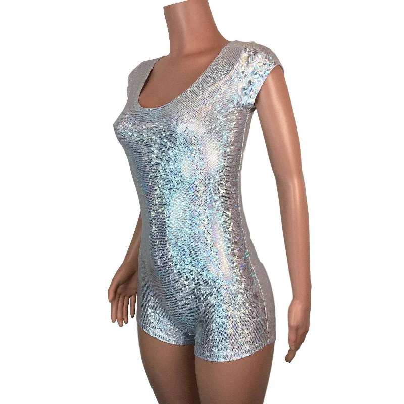 Button - Front Bodysuits with a Classic and Timeless AppealCap Sleeve Romper - Silver Holographic Shattered Glass Button - Front Bodysuits with a Classic and Timeless AppealCap Sleeve Romper - Silver Holographic Shattered Glass