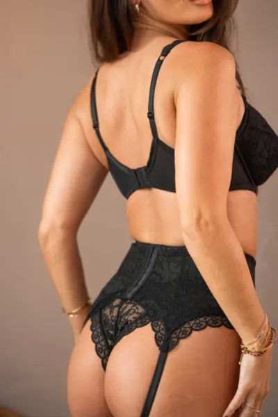 bridal women garters with laceRebel Deep Control Suspender In Black - Pour Moi