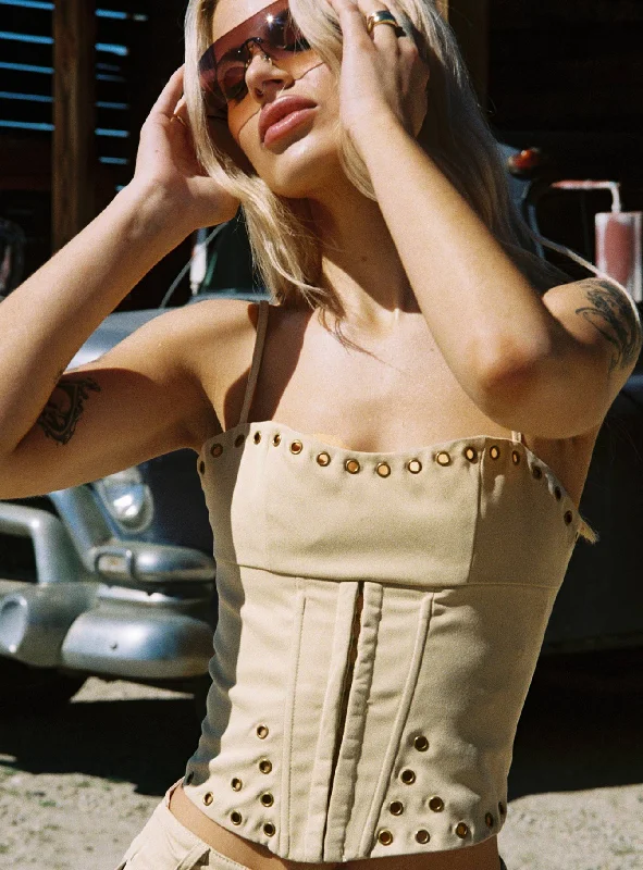 historical reenactment women bustiers and corsetsAlinzia Eyelet Corset Top Beige