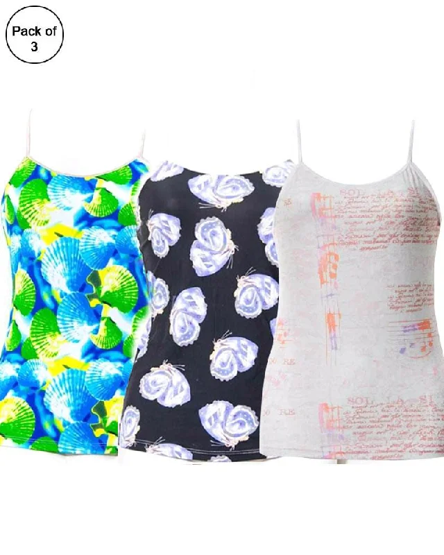 scoop neck women camisoles & tanks for casual lookPack Of 3 Teen Age Printed Camisole - Mix Colours