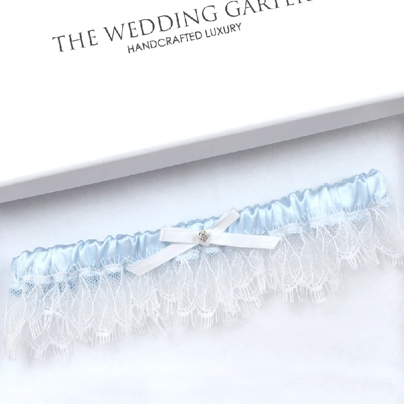 beaded women garters designsEvie Blue Wedding Garter With Chantilly Lace Trim
