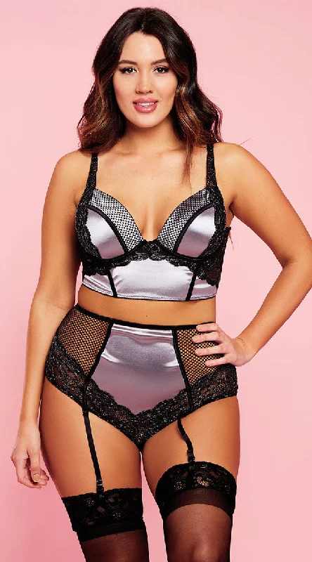 padded wireless bras for light supportPlus Size Fleur Fishnet Lace Bra Set