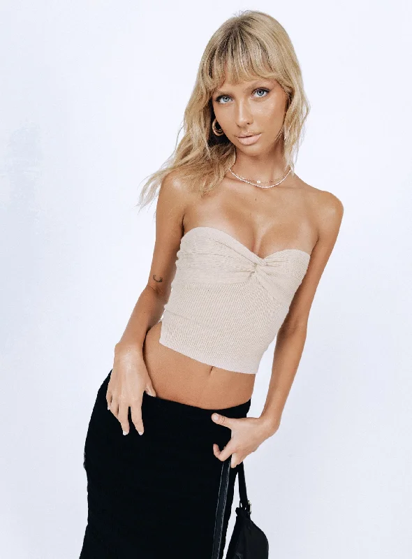 denim women tube top for a casual and rugged styleMai Top Beige
