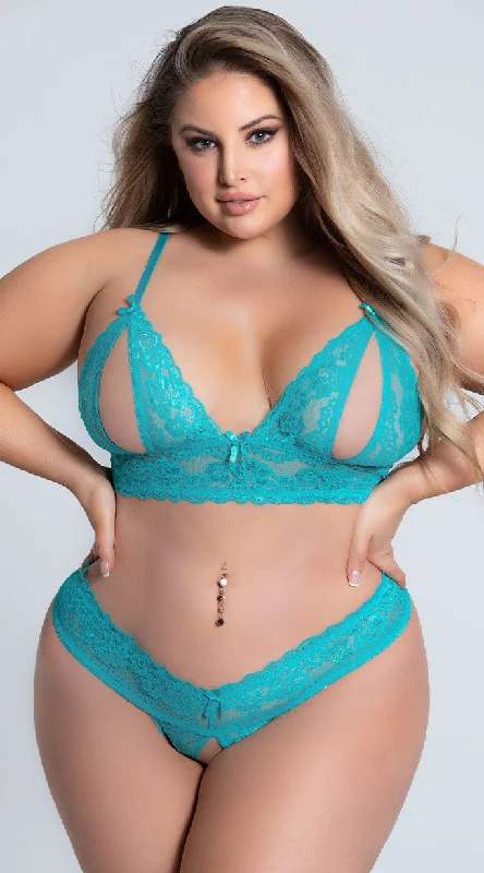plus size bralette bras for comfortPlus Size Crystal Peek-A-Boo Bra Set