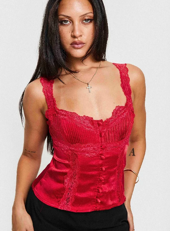 breathable women bustiers and corsets materialsStilling Lace Top Red