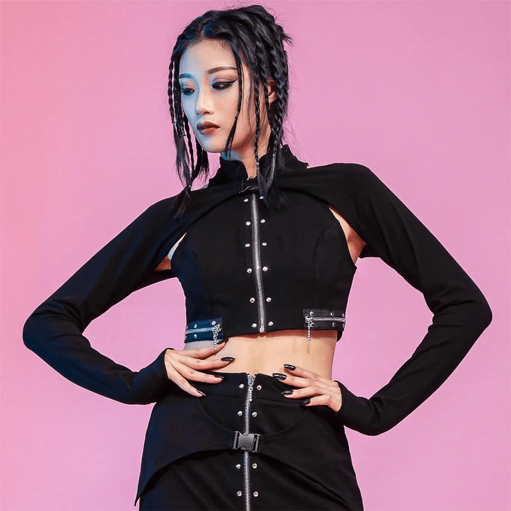 rhinestone embellished women bustiers and corsetsWomen's Punk Stand Collar Zipper Bustier