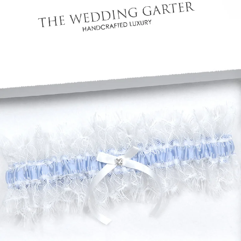 affordable women garters onlineDion Blue Silk & White Lace Bridal Garter For Wedding