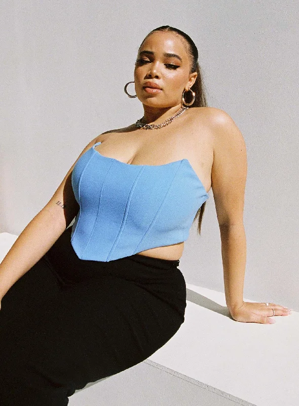plus - size women tube top with wide - set straps for comfortCarlie Top Blue Curve