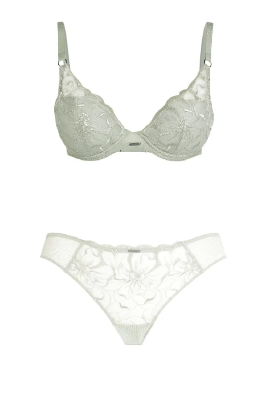 full cup nursing bras for better milk flowFleurs Plunge T-shirt Bra and Tanga Set