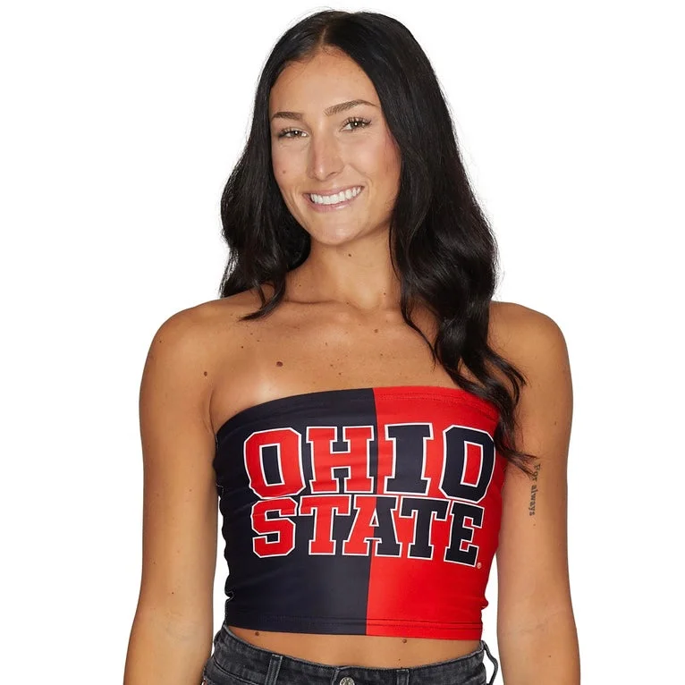 ruffled women tube top for a feminine and flirty lookOhio State OSU Buckeyes Two Tone Tube Top