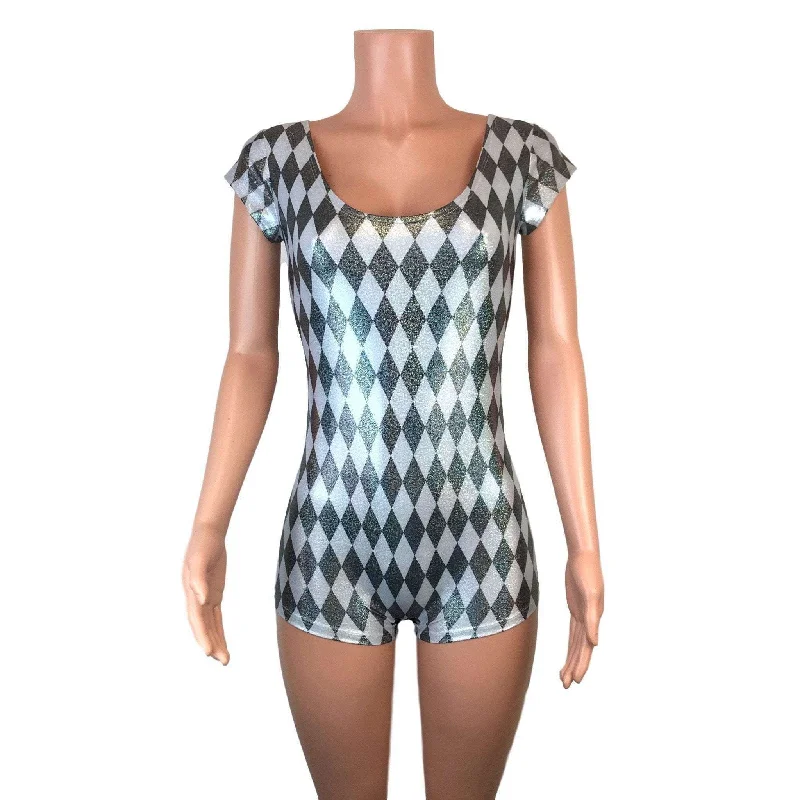 Mesh Bodysuits for a Bold and Edgy Fashion StatementCap Sleeve Romper - Harlequin Diamond Holographic Mesh Bodysuits for a Bold and Edgy Fashion StatementCap Sleeve Romper - Harlequin Diamond Holographic