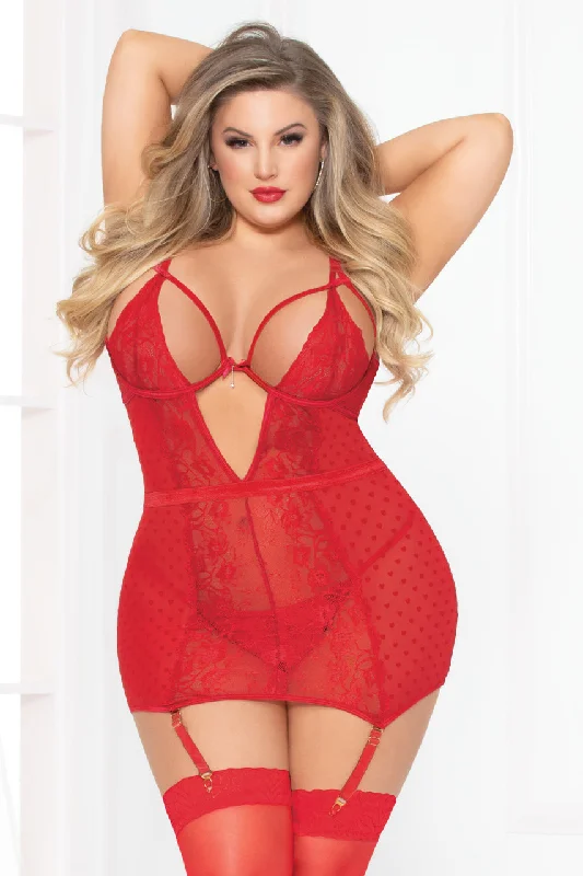 moisture - regulating panties for women with active lifestylesPlus Size Romantic Red Chemise and Panty