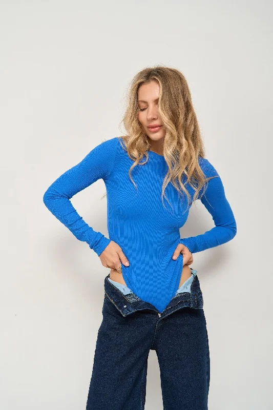 Plus - Size Bodysuits with a Comfortable and Flattering FitBlue Basic Long Sleeve Bodysuit